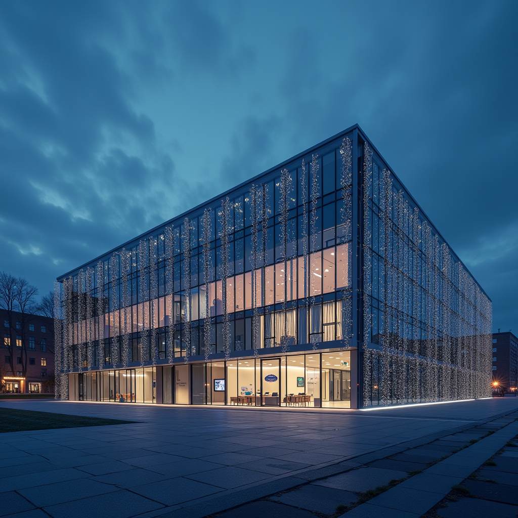 Modern Estonian government building with subtle digital network overlay, representing new online regulations and digital governance framework